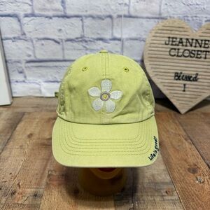 Life is good lime green cap hat embroidered daisy